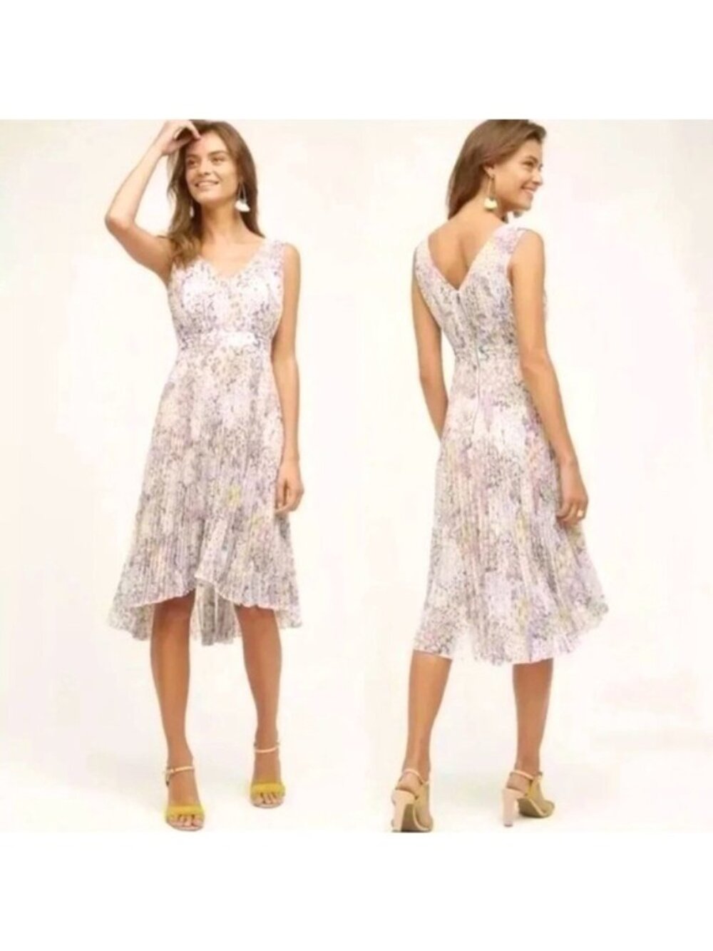 Plenty Tracy Reese Anthropologie lavender Floral Pleated Sleeveless Dress size 0